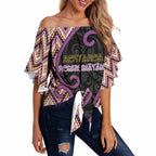 Custom Aotearoa Atua Rongomatane Off Shoulder Wrap Waist Top God Of Cultivated Foods Koru Patterns