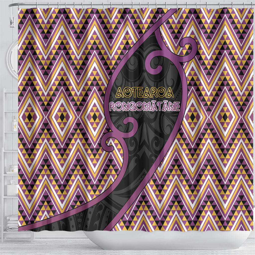 Aotearoa Atua Rongomatane Shower Curtain God Of Cultivated Foods Koru Patterns