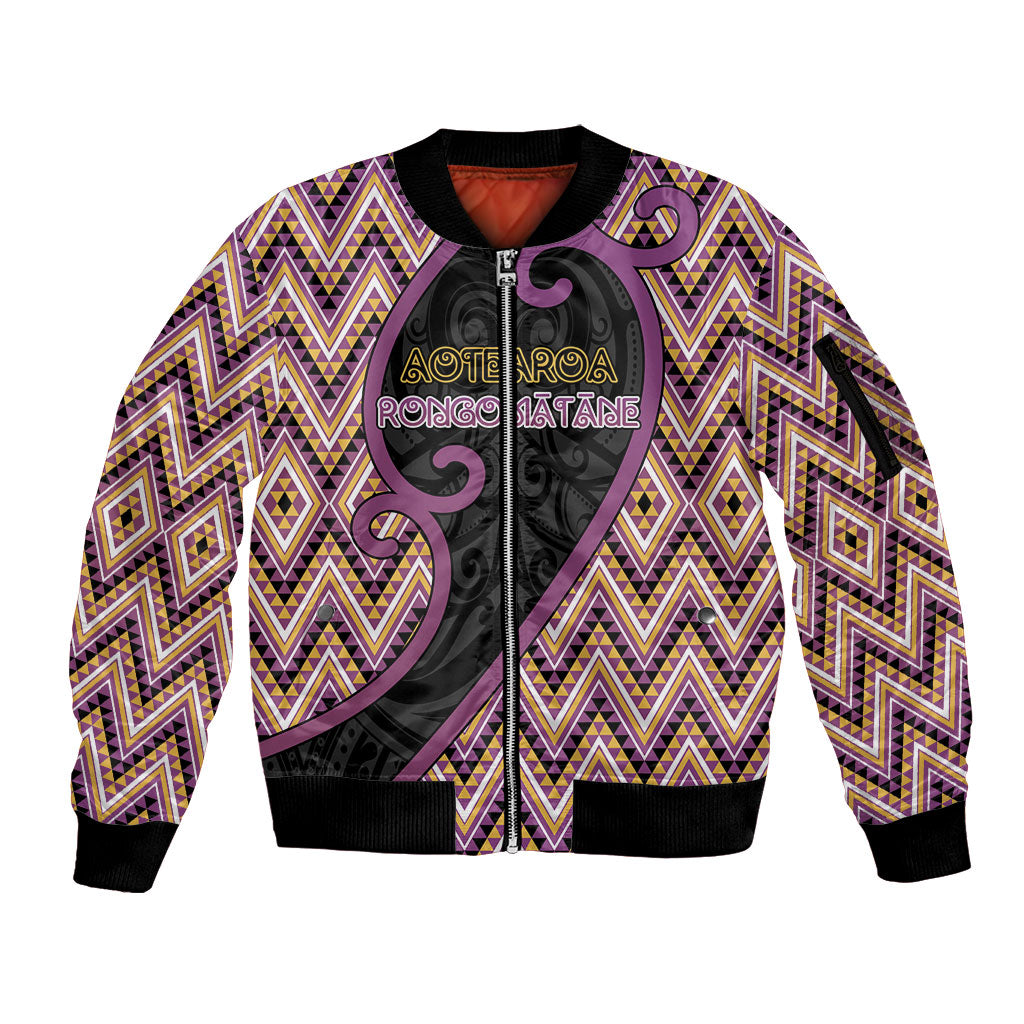 Custom Aotearoa Atua Rongomatane Sleeve Zip Bomber Jacket God Of Cultivated Foods Koru Patterns
