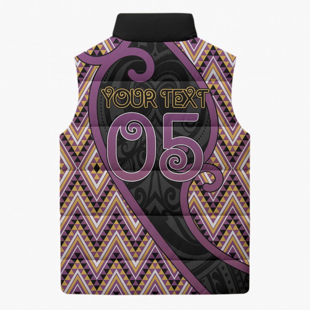 Custom Aotearoa Atua Rongomatane Sleeveless Puffer Jacket God Of Cultivated Foods Koru Patterns