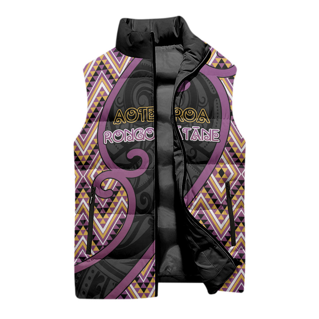 Custom Aotearoa Atua Rongomatane Sleeveless Puffer Jacket God Of Cultivated Foods Koru Patterns