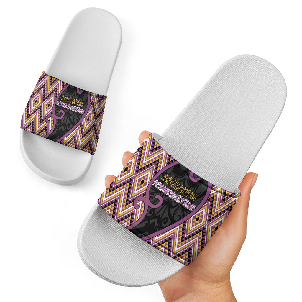 Aotearoa Atua Rongomatane Slide Sandals God Of Cultivated Foods Koru Patterns