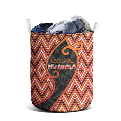 Aotearoa Atua Ruaumoko Laundry Basket God Of Volcanoes Koru Patterns