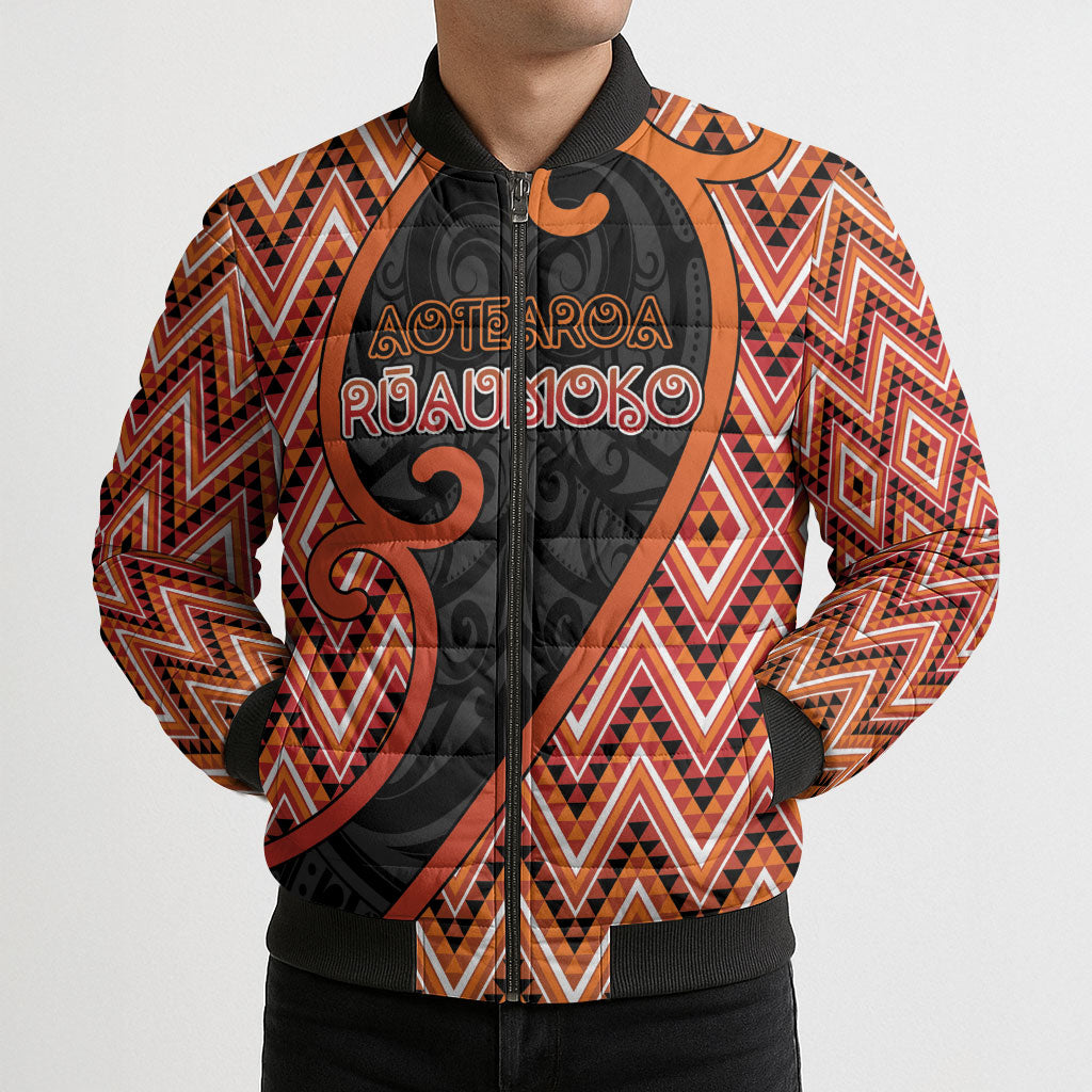 Custom Aotearoa Atua Ruaumoko Bomber Puffer Jacket God Of Volcanoes Koru Patterns