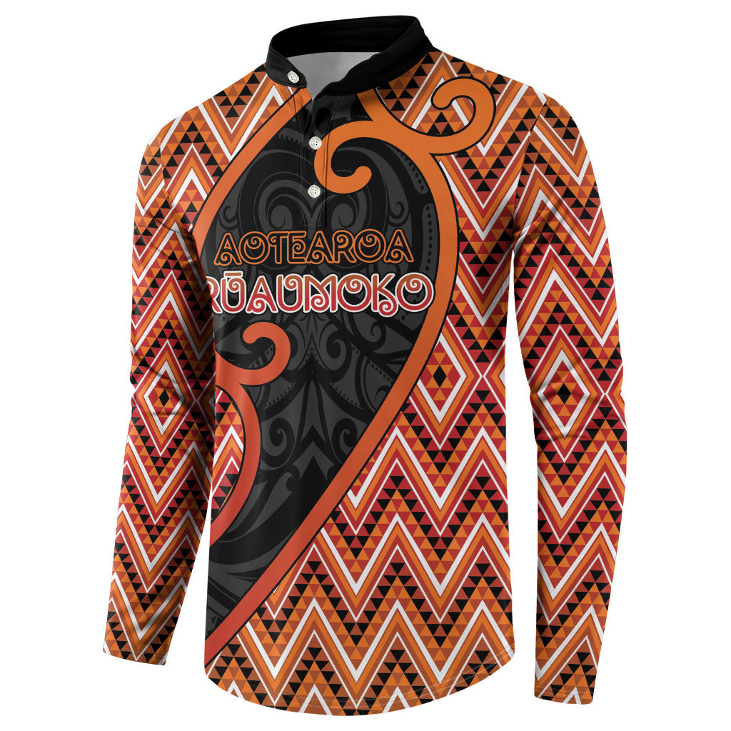 Custom Aotearoa Atua Ruaumoko Button Sweatshirt God Of Volcanoes Koru Patterns