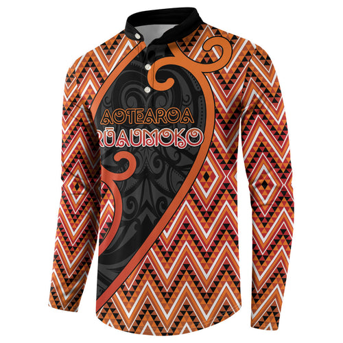 Custom Aotearoa Atua Ruaumoko Button Sweatshirt God Of Volcanoes Koru Patterns
