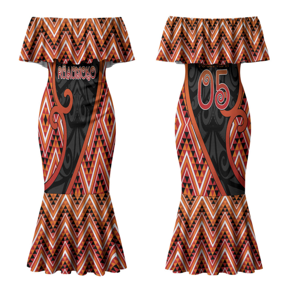 Custom Aotearoa Atua Ruaumoko Couples Matching Mermaid Dress and Long Sleeve Button Shirt God Of Volcanoes Koru Patterns