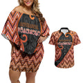 Custom Aotearoa Atua Ruaumoko Couples Matching Off Shoulder Short Dress and Hawaiian Shirt God Of Volcanoes Koru Patterns