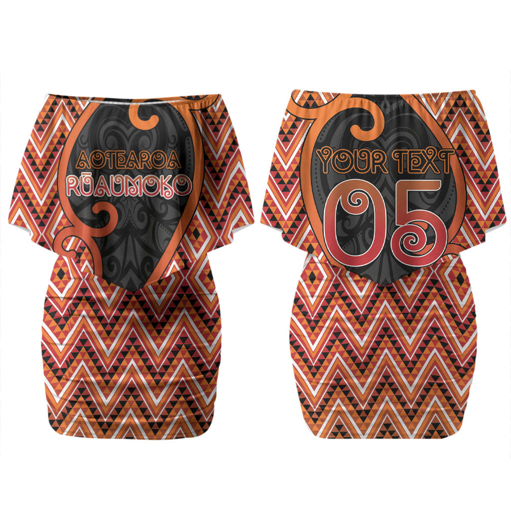 Custom Aotearoa Atua Ruaumoko Couples Matching Off Shoulder Short Dress and Hawaiian Shirt God Of Volcanoes Koru Patterns