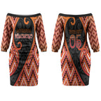 Custom Aotearoa Atua Ruaumoko Couples Matching Off The Shoulder Long Sleeve Dress and Hawaiian Shirt God Of Volcanoes Koru Patterns