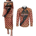 Custom Aotearoa Atua Ruaumoko Couples Matching Puletasi and Long Sleeve Button Shirt God Of Volcanoes Koru Patterns