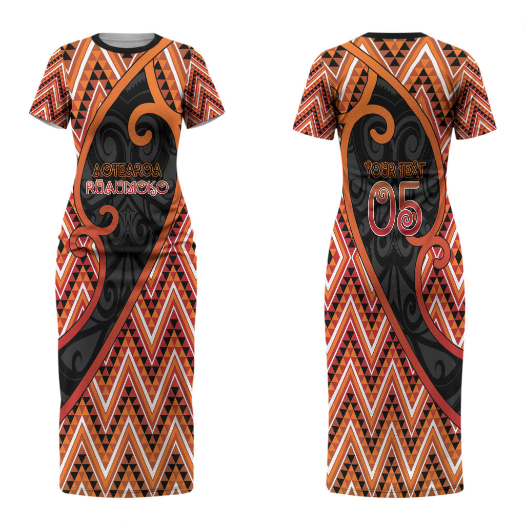 Custom Aotearoa Atua Ruaumoko Couples Matching Short Sleeve Bodycon Dress and Hawaiian Shirt God Of Volcanoes Koru Patterns
