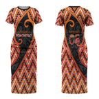 Custom Aotearoa Atua Ruaumoko Couples Matching Short Sleeve Bodycon Dress and Hawaiian Shirt God Of Volcanoes Koru Patterns