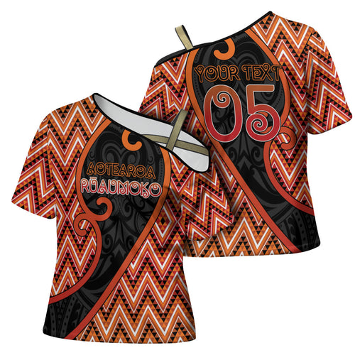 Custom Aotearoa Atua Ruaumoko Cross Shoulder Shirt God Of Volcanoes Koru Patterns