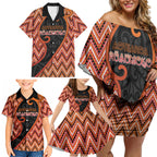 Custom Aotearoa Atua Ruaumoko Family Matching Off Shoulder Short Dress and Hawaiian Shirt God Of Volcanoes Koru Patterns