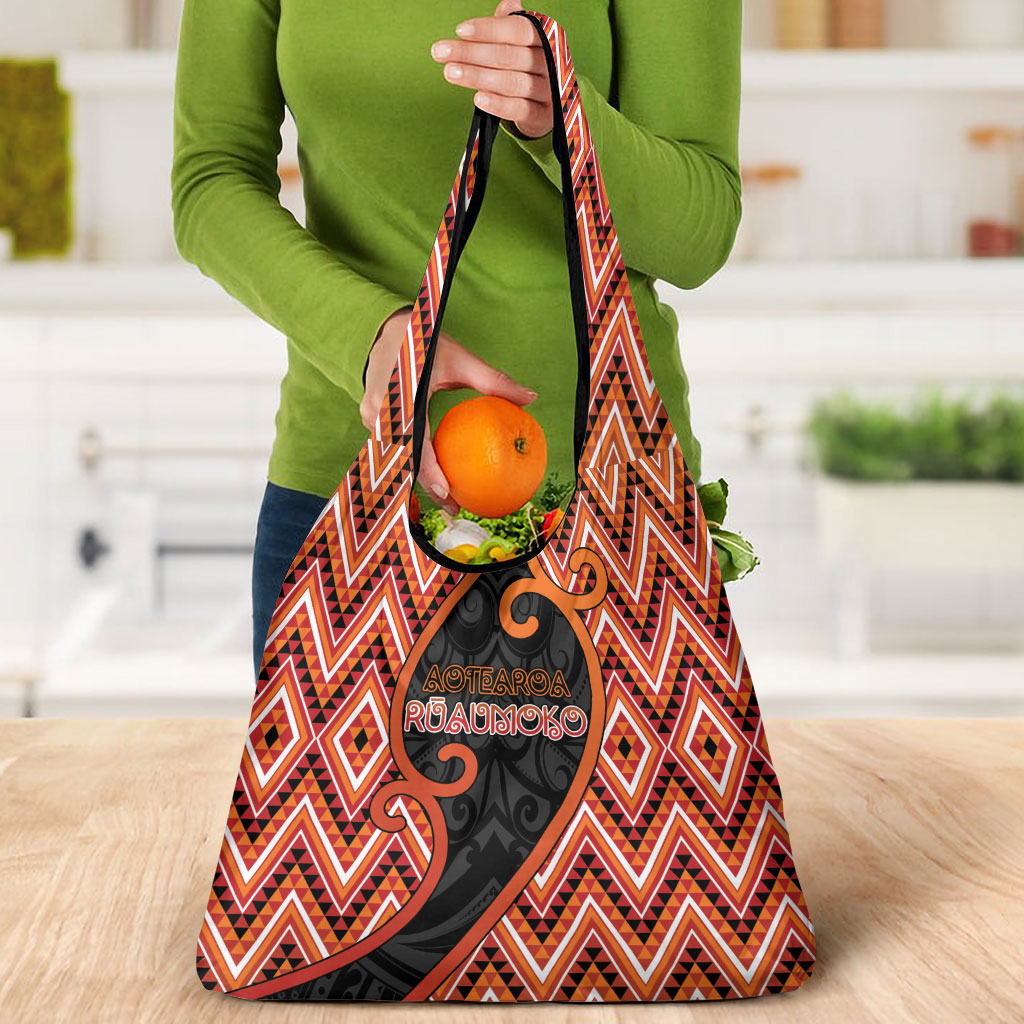 Aotearoa Atua Ruaumoko Grocery Bag God Of Volcanoes Koru Patterns