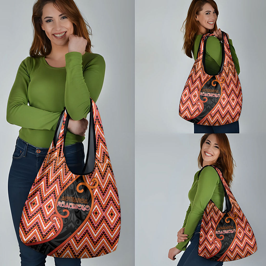 Aotearoa Atua Ruaumoko Grocery Bag God Of Volcanoes Koru Patterns