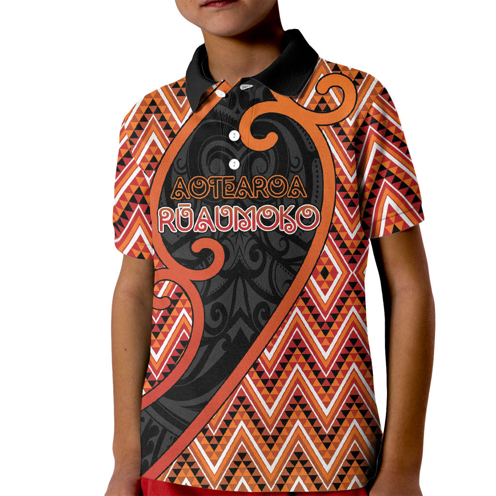 Custom Aotearoa Atua Ruaumoko Kid Polo Shirt God Of Volcanoes Koru Patterns