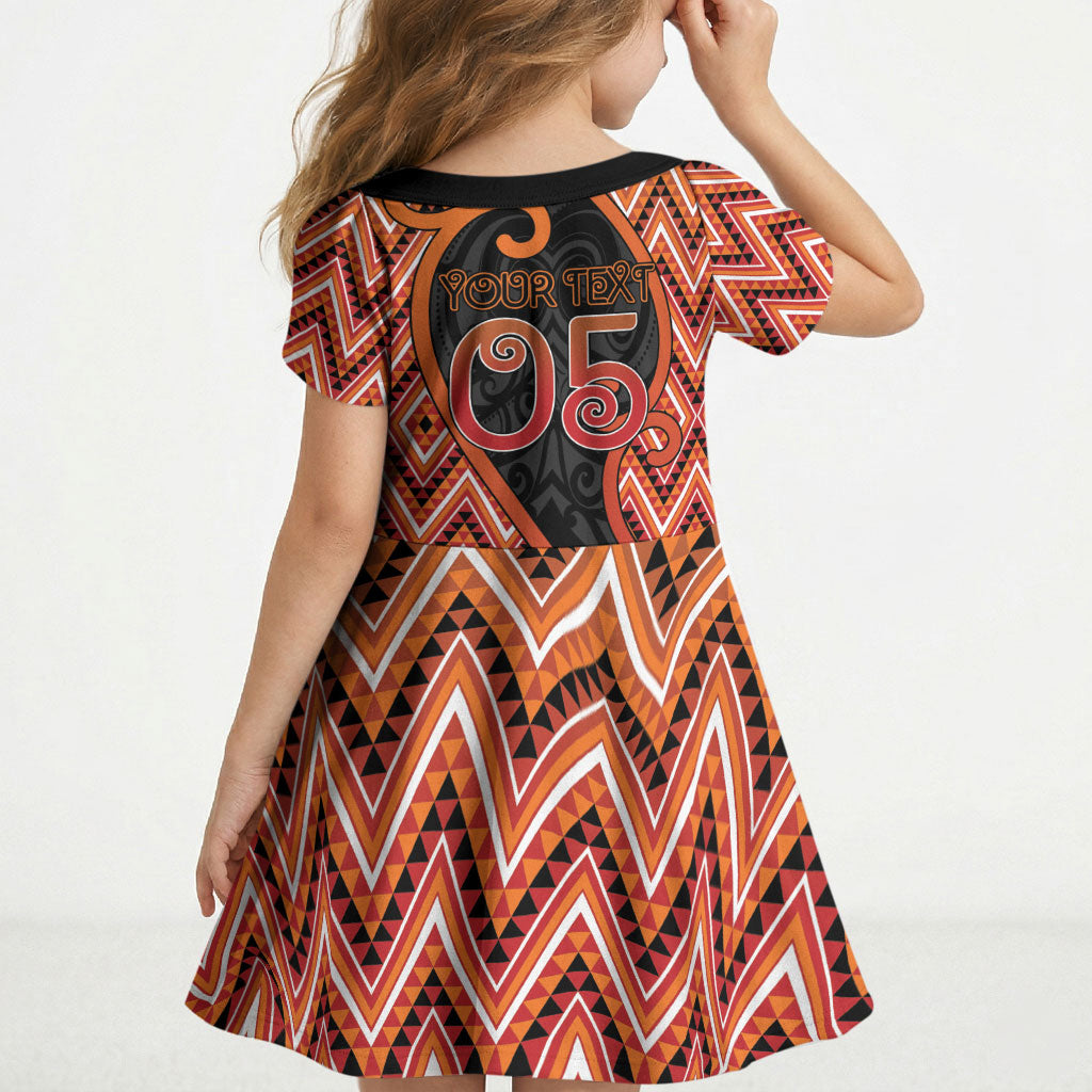 Custom Aotearoa Atua Ruaumoko Kid Short Sleeve Dress God Of Volcanoes Koru Patterns