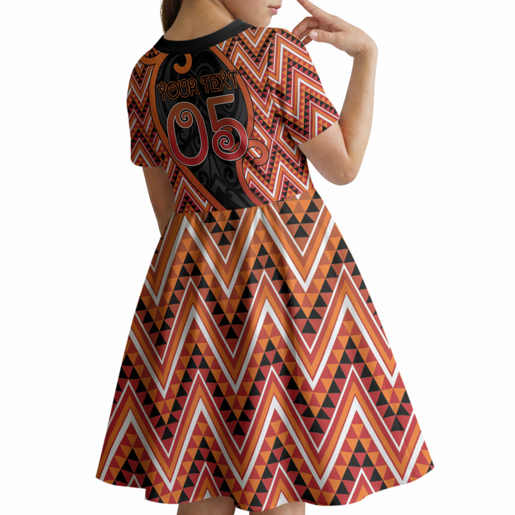 Custom Aotearoa Atua Ruaumoko Kid Short Sleeve Dress God Of Volcanoes Koru Patterns