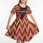 Custom Aotearoa Atua Ruaumoko Kid Short Sleeve Dress God Of Volcanoes Koru Patterns