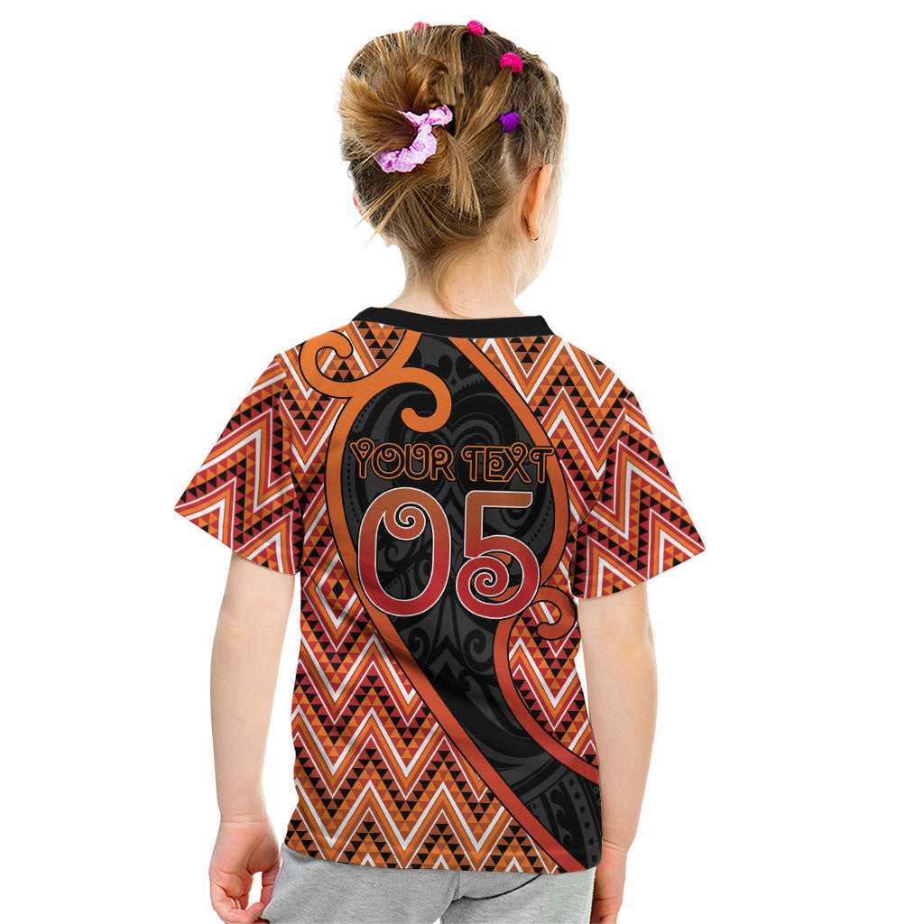Custom Aotearoa Atua Ruaumoko Kid T Shirt God Of Volcanoes Koru Patterns