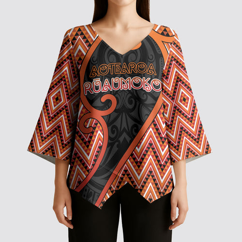 Custom Aotearoa Atua Ruaumoko Kimono Sleeve Blouse God Of Volcanoes Koru Patterns
