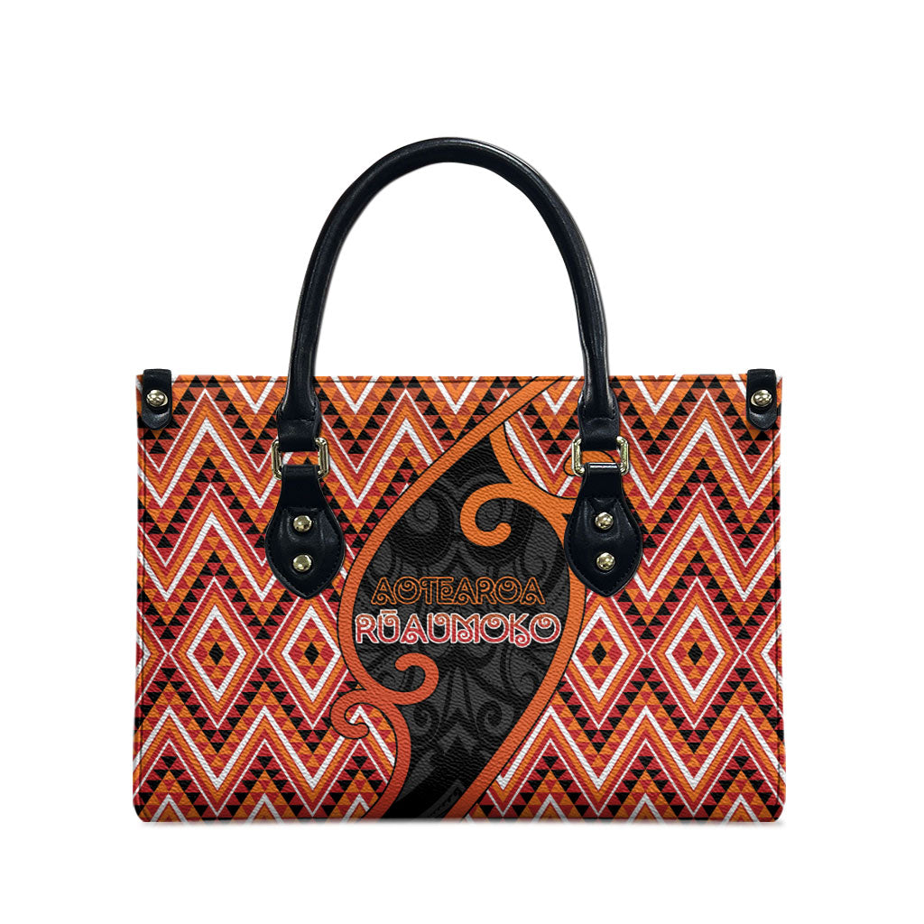 Aotearoa Atua Ruaumoko Leather Bag God Of Volcanoes Koru Patterns