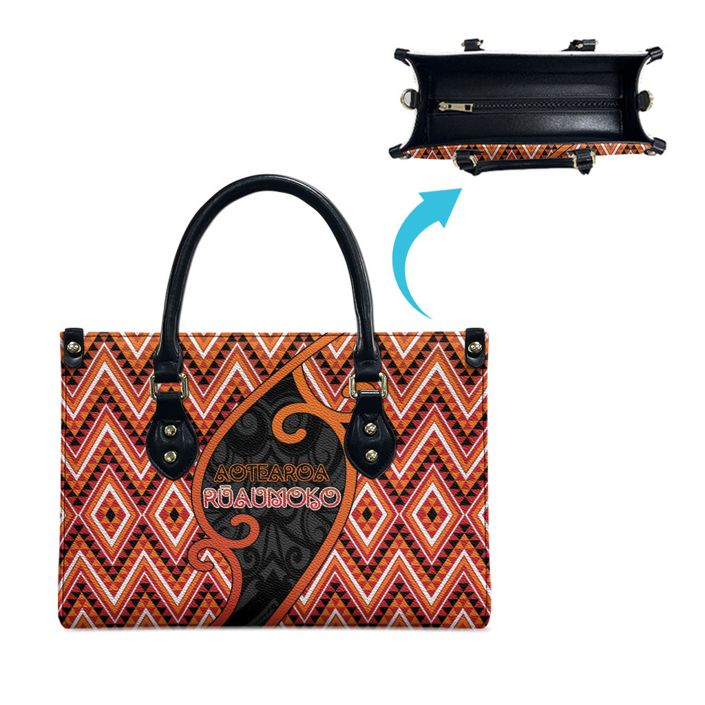 Aotearoa Atua Ruaumoko Leather Bag God Of Volcanoes Koru Patterns