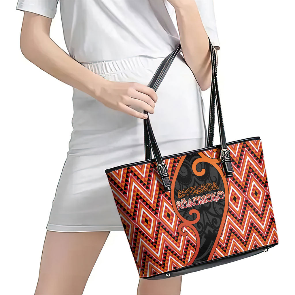 Aotearoa Atua Ruaumoko Leather Tote Bag God Of Volcanoes Koru Patterns