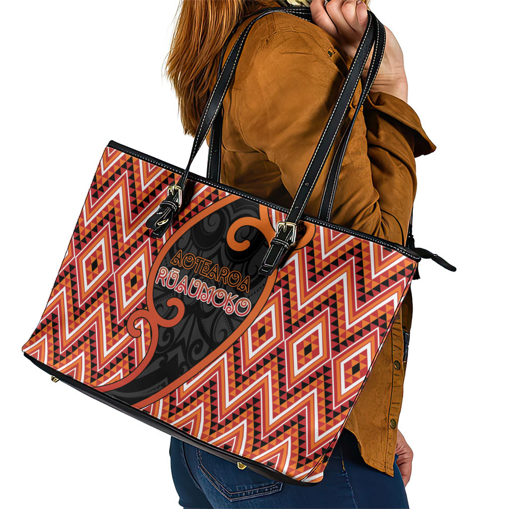 Aotearoa Atua Ruaumoko Leather Tote Bag God Of Volcanoes Koru Patterns