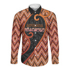 Custom Aotearoa Atua Ruaumoko Long Sleeve Button Shirt God Of Volcanoes Koru Patterns