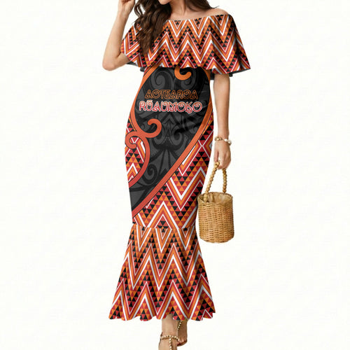 Custom Aotearoa Atua Ruaumoko Mermaid Dress God Of Volcanoes Koru Patterns