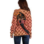Custom Aotearoa Atua Ruaumoko Off Shoulder Sweater God Of Volcanoes Koru Patterns