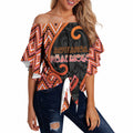 Custom Aotearoa Atua Ruaumoko Off Shoulder Wrap Waist Top God Of Volcanoes Koru Patterns