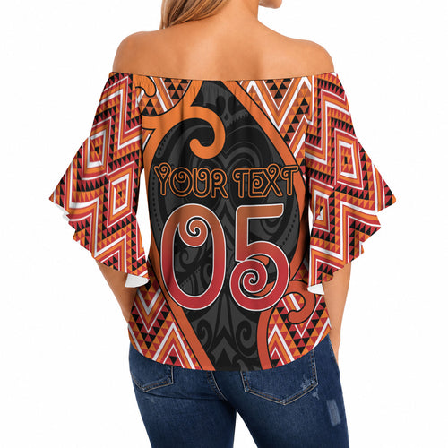 Custom Aotearoa Atua Ruaumoko Off Shoulder Wrap Waist Top God Of Volcanoes Koru Patterns