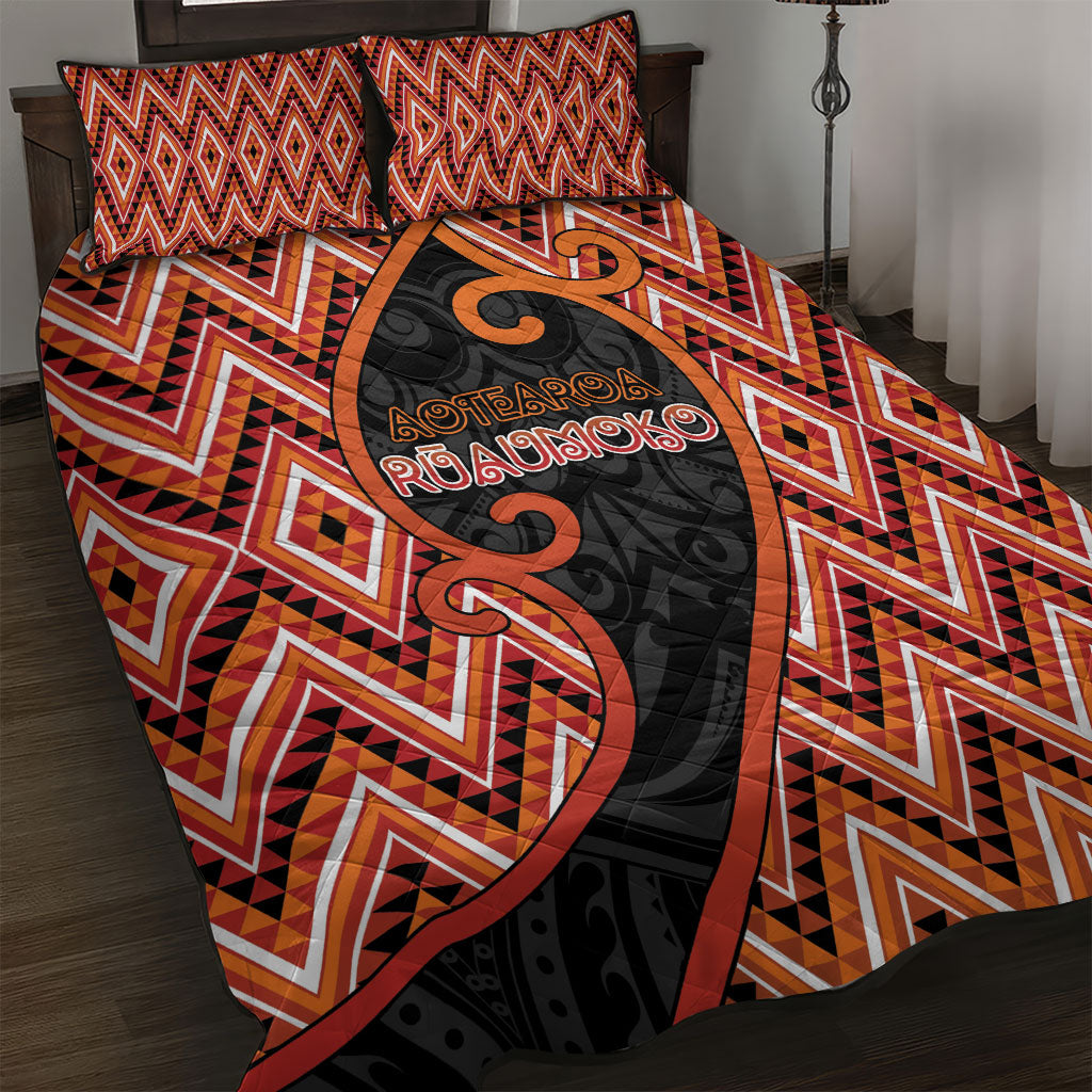 Aotearoa Atua Ruaumoko Quilt Bed Set God Of Volcanoes Koru Patterns