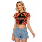 Custom Aotearoa Atua Ruaumoko Raglan Cropped T Shirt God Of Volcanoes Koru Patterns