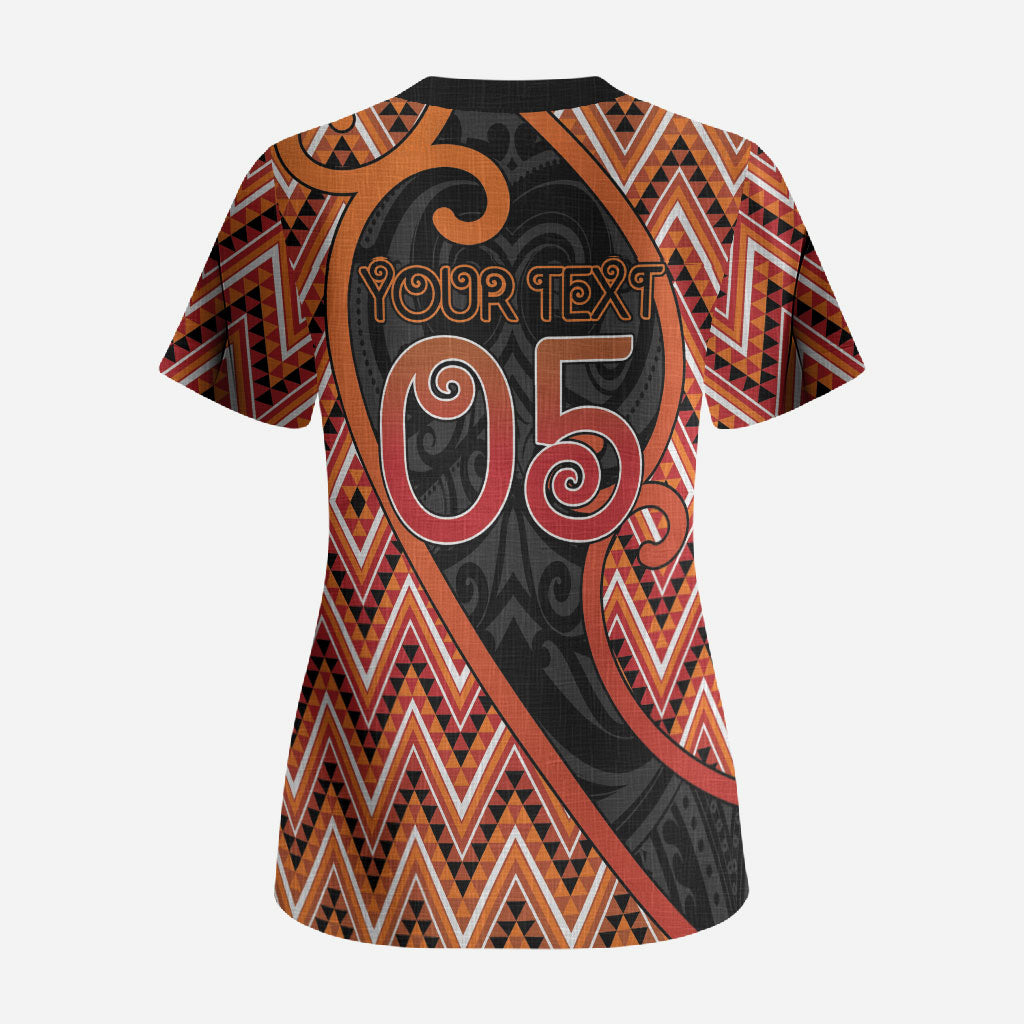 Custom Aotearoa Atua Ruaumoko Scrub Top God Of Volcanoes Koru Patterns