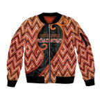 Custom Aotearoa Atua Ruaumoko Sleeve Zip Bomber Jacket God Of Volcanoes Koru Patterns