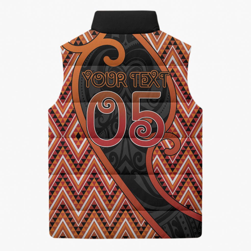Custom Aotearoa Atua Ruaumoko Sleeveless Puffer Jacket God Of Volcanoes Koru Patterns
