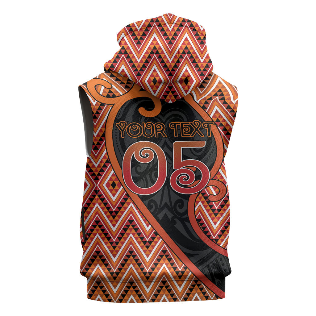 Custom Aotearoa Atua Ruaumoko Sleeveless Zip Hoodie God Of Volcanoes Koru Patterns