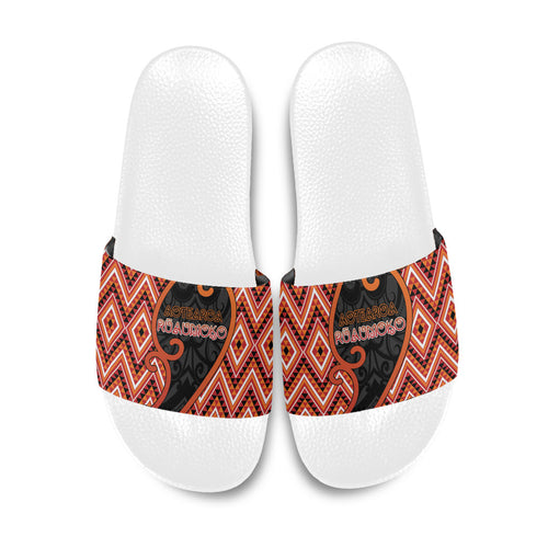 Aotearoa Atua Ruaumoko Slide Sandals God Of Volcanoes Koru Patterns