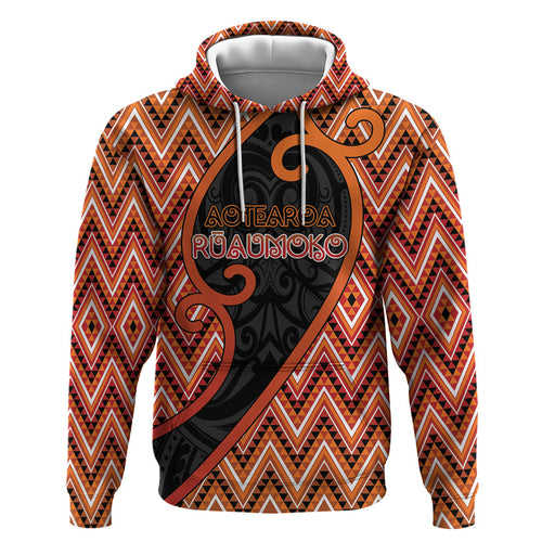 Custom Aotearoa Atua Ruaumoko Zip Hoodie God Of Volcanoes Koru Patterns