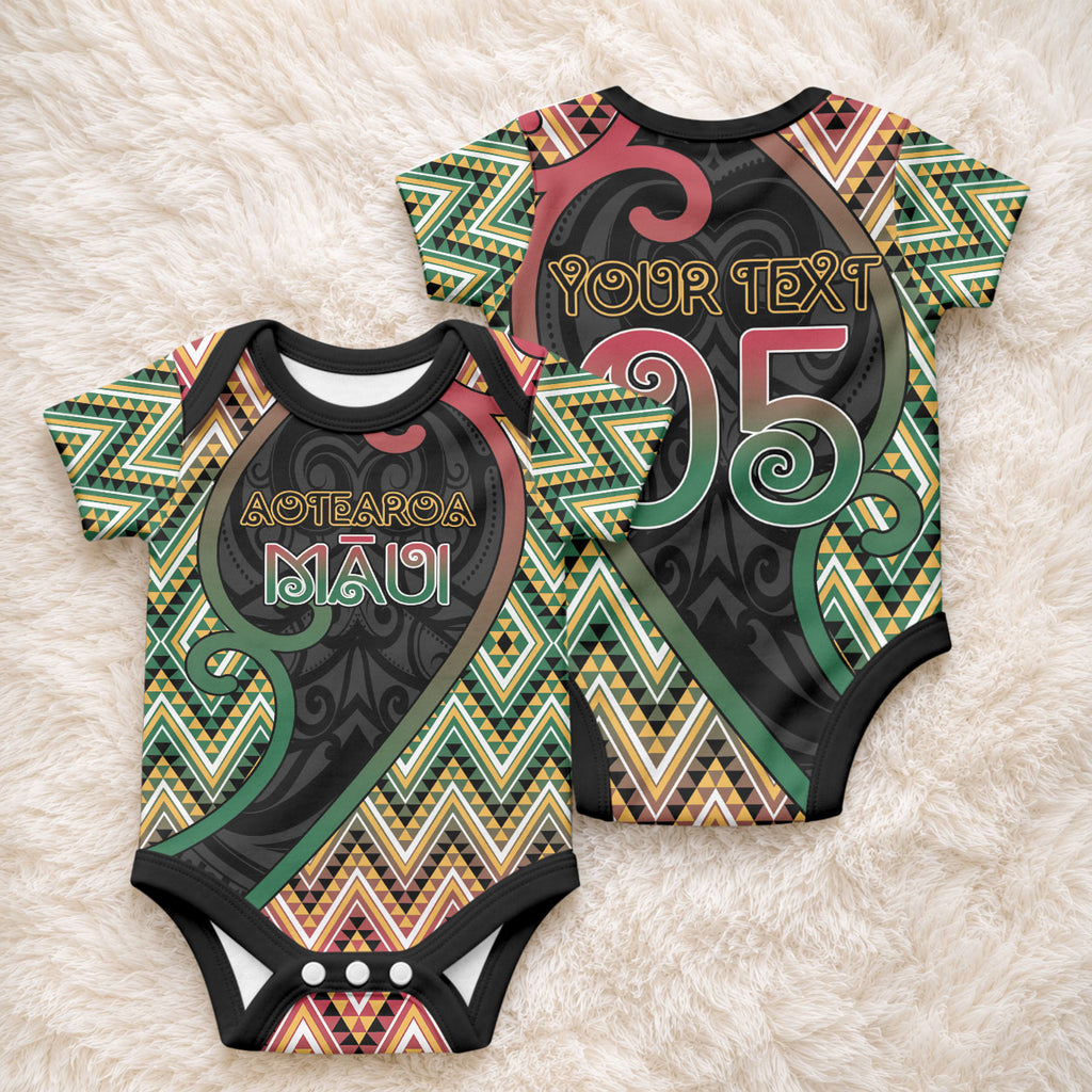 Custom Aotearoa Atua Maui Baby Onesie Demigod Hero And Trickster Koru Patterns