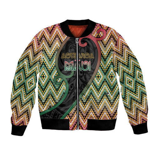 Custom Aotearoa Atua Maui Bomber Jacket Demigod Hero And Trickster Koru Patterns