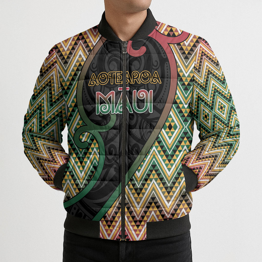 Custom Aotearoa Atua Maui Bomber Puffer Jacket Demigod Hero And Trickster Koru Patterns