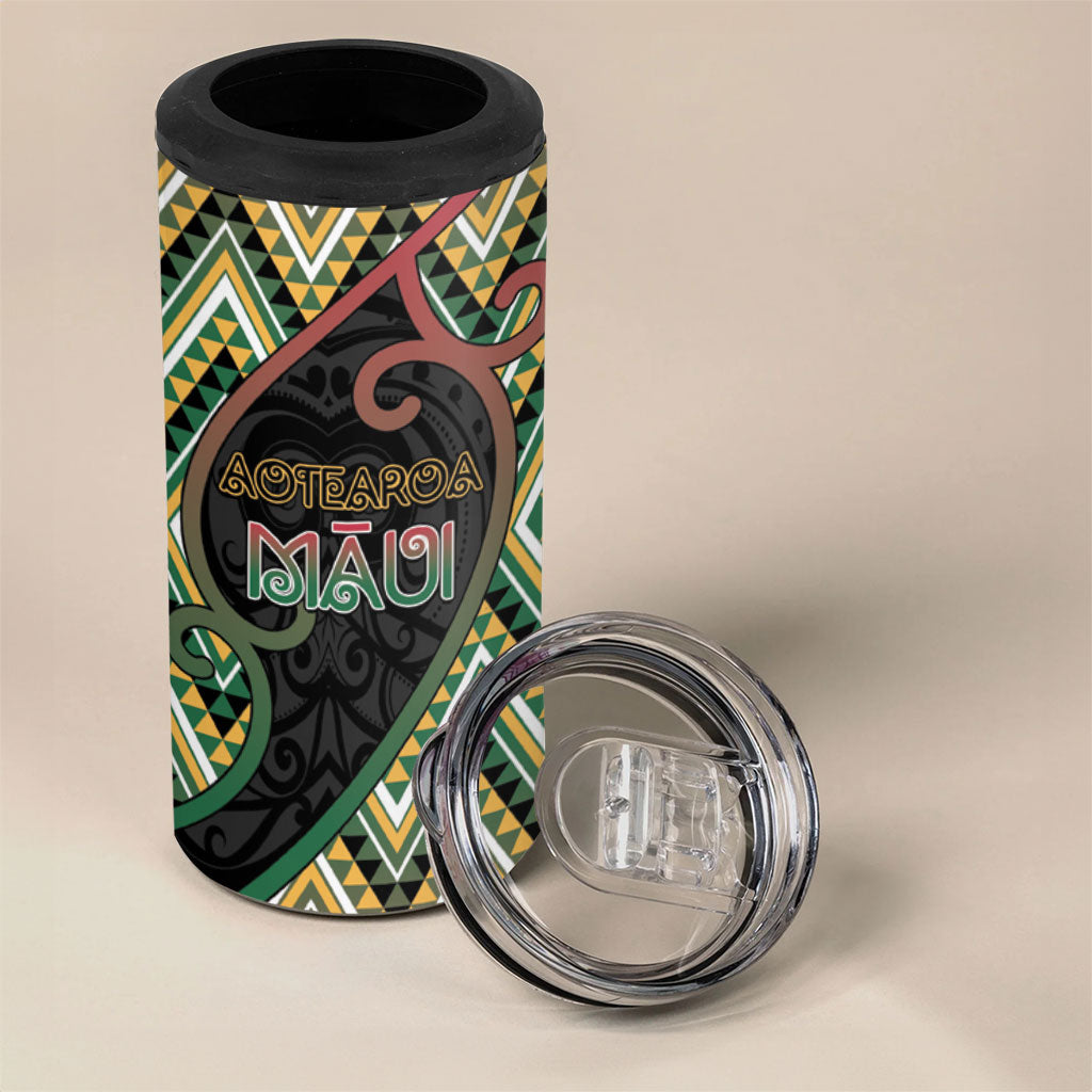 Custom Aotearoa Atua Maui 4 in 1 Can Cooler Tumbler Demigod Hero And Trickster Koru Patterns