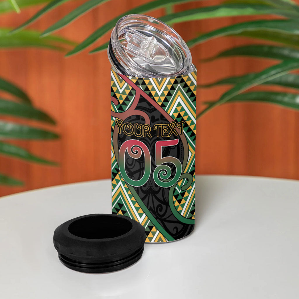 Custom Aotearoa Atua Maui 4 in 1 Can Cooler Tumbler Demigod Hero And Trickster Koru Patterns