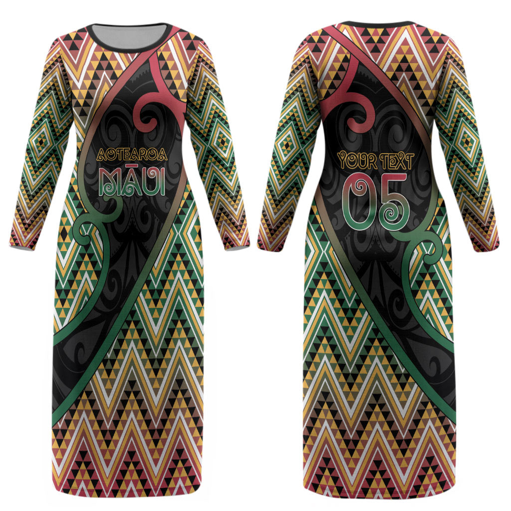 Custom Aotearoa Atua Maui Couples Matching Long Sleeve Bodycon Dress and Hawaiian Shirt Demigod Hero And Trickster Koru Patterns